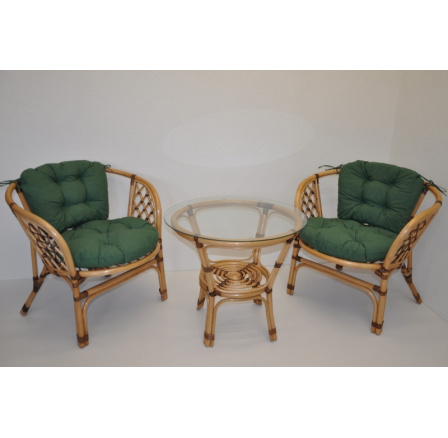 Ratanová sedací souprava Bahama malá LUX  polstry tmavě zelený melír