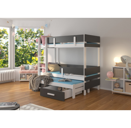 Třílůžková patrová postel s matracemi ETAPO 180x80 Bílá+Antracit
