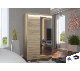 Posuvná skříň se zrcadlem a LED osvětlením REWENA 120 Sonoma+Sonoma