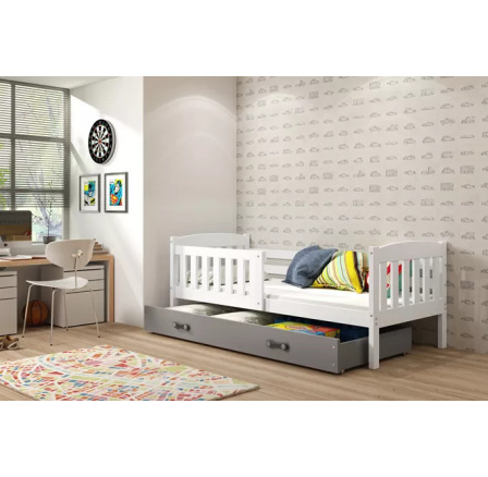 Dětská postel KUBUS 80x190 cm se šuplíkem, s matrací, Bílá/Grafit