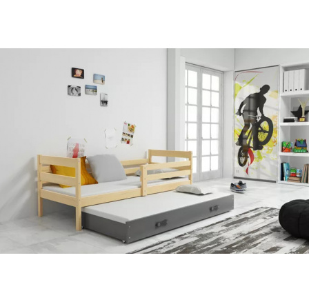 Dětská postel ERYK s přistýlkou 90x200 cm, včetně matrací, Přírodní/Grafit