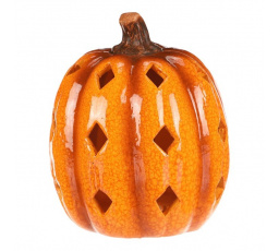 Dýně s otvory - keramika, LED osvětlení, žlutá