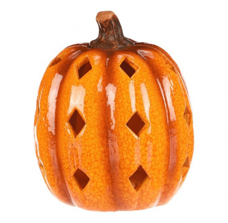 Dýně s otvory - keramika, LED osvětlení, žlutá