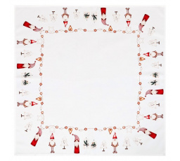 Ubrus bílý - vánoční, okraje se skřítky, 100% polyester, 80 x 80 cm