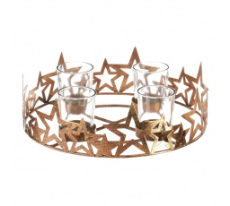 Svícen adventní se sklíčky - kovový, zlaté hvězdy