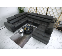 Rohová sedací souprava ORION MAX I s funkcí spaní 225X350X255 cm přírodní kůže - černá kůže, Levá strana