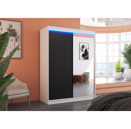 Posuvná skříň se zrcadlem a LED osvětlením JORDI 150 Bílá+Černá