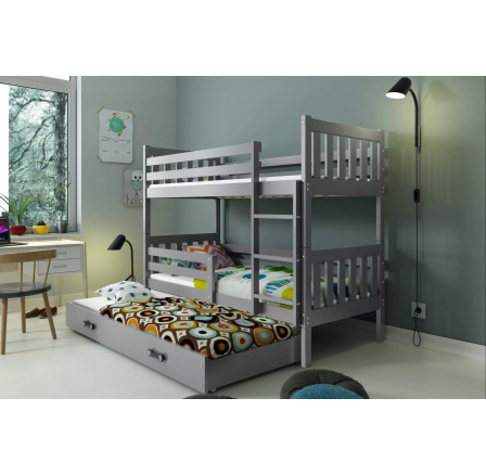 Dětská patrová postel CARINO 3 s přistýlkou 80x190 cm, včetně matrací, Grafit/Grafit