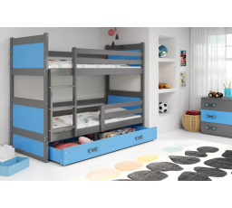 Dětská patrová postel RICO se šuplíkem 80x190 cm, včetně matrací, Grafit/Modrá
