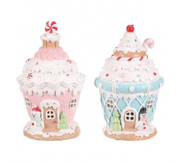 Domeček z cukrovinek - dortík, polyresin, LED, mix 2 barev, cena za 1 ks