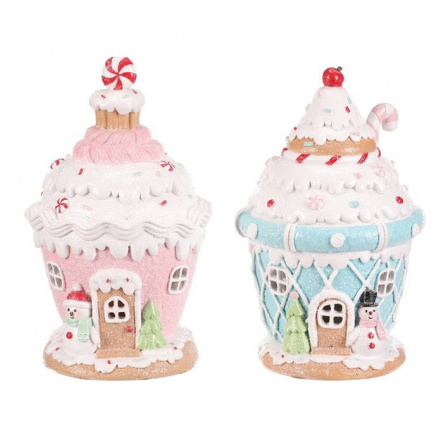 Domeček z cukrovinek - dortík, polyresin, LED, mix 2 barev, cena za 1 ks Domeček z cukrovinek - dortík, polyresin, LED, mix 2 barev, cena za 1 ks