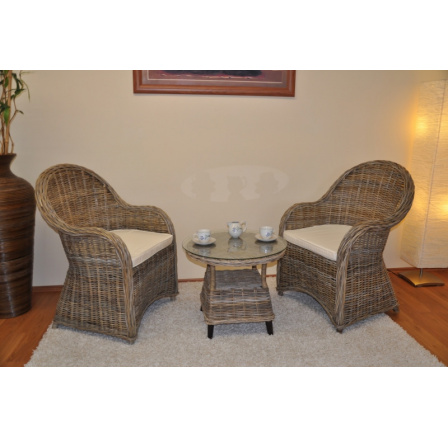 Ratanová sedací souprava Roma III ratan kubu polstry béžové Ratanová sedací souprava Roma III ratan kubu polstry béžové