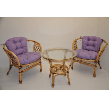 Ratanová sedací souprava Bahama malá LUX  polstry fialový melír
