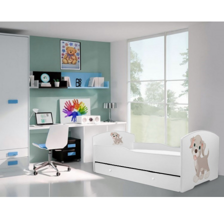 Postel s matrací a šuplíkem PEPE DOG 140x70 Bílá