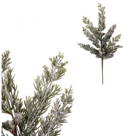 Túje - umělá větev s plody, zelená, ojíněná Túje - umělá větev s plody, zelená, ojíněná