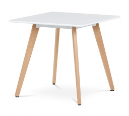 Jídelní stůl 80x80x75 cm, MDF, bílý matný lak, masiv buk