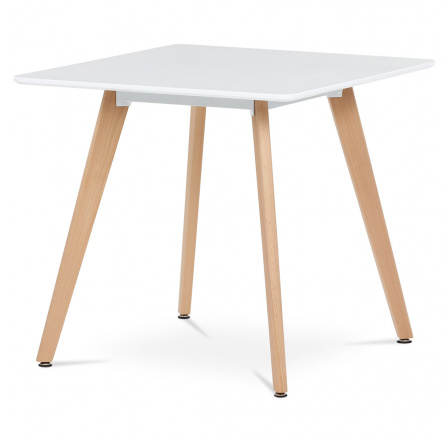 Jídelní stůl 80x80x75 cm, MDF, bílý matný lak, masiv buk