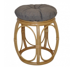 Ratanová taburetka široká medová polstr šedý melír