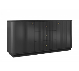VESPER KOMODA 160 2D3SZ - černý MDF / černý MDF / zlaté úchyty / sokl