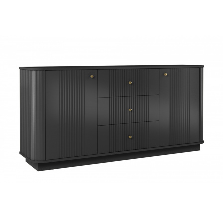 VESPER KOMODA 160 2D3SZ - černý MDF / černý MDF / zlaté úchyty / sokl