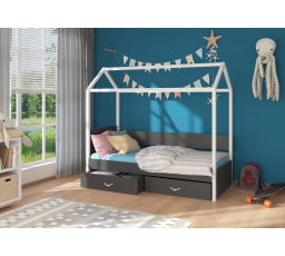 Dětská postel Domek OTELLO 180x80 cm, s matrací, Bílá/Antracit