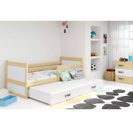 Dětská postel RICO s přistýlkou 90x200 cm, bez matrace, Přírodní/Bílá