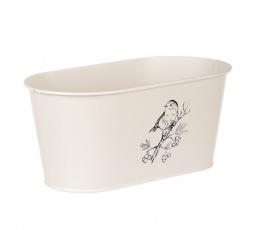 Truhlík kovový - motiv ptáčka, barva krémová