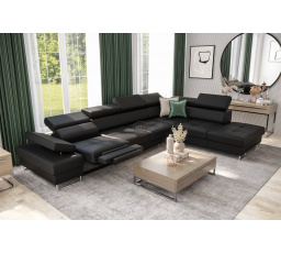 Rohová sedací souprava GALAXY , relax s funkcí spaní 225X350 cm - černá eko kůže, pravá