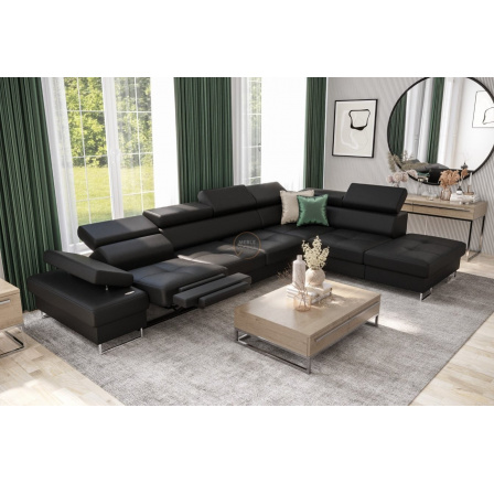 Rohová sedací souprava GALAXY , relax s funkcí spaní 225X350 cm - černá eko kůže, pravá Rohová sedací souprava GALAXY , relax s funkcí spaní 225X350 cm - černá eko kůže, pravá