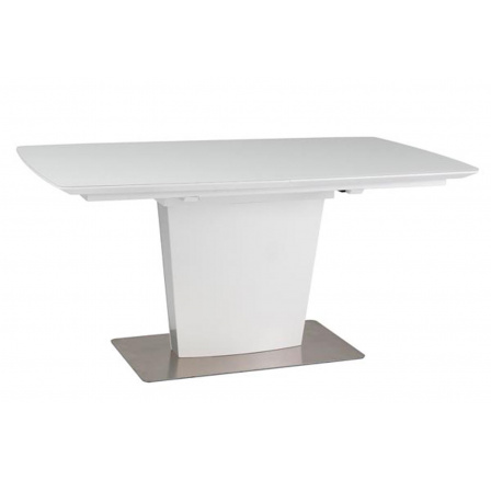 FILIPE jídelní stůl tvrzené sklo / bílá mat / kartáčovaný chrom rozkladací (S) (K150-Z)