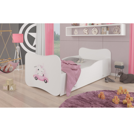 Dětská postel GONZALO s matrací a šuplíkem, 160x80 cm, Bílá/Cat in car