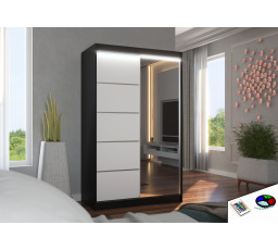 Posuvná skříň se zrcadlem a LED osvětlením NICEA 120 Černá+Bílá