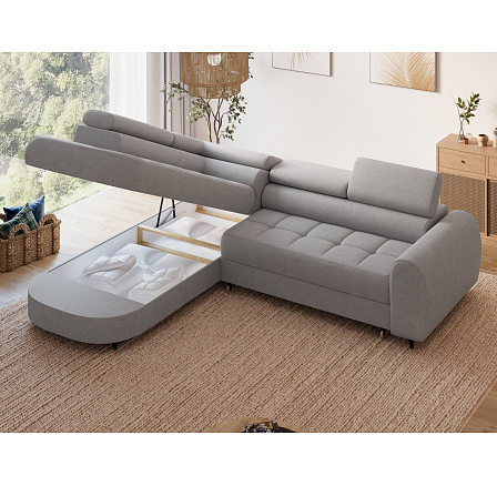 Vesteria left-hand corner sofa with sleeping function and storage compartment, grey velvet Nube 03 120x200 1 Vesteria left-hand corner sofa with sleeping function and storage compartment, grey velvet Nube 03 120x200 1