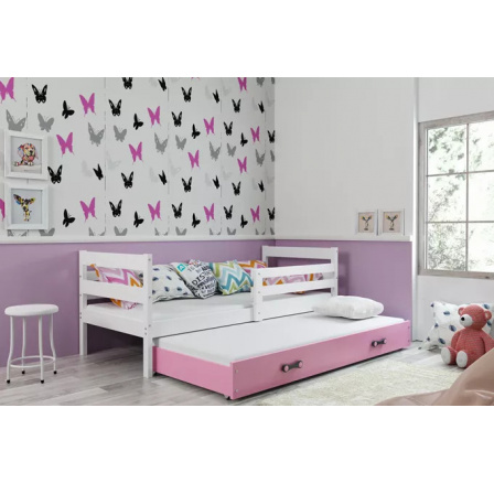 Dětská postel ERYK s přistýlkou 90x200 cm, včetně matrací, Bílá/Růžová