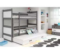 Dětská patrová postel RICO 3 s přistýlkou 80x160 cm, včetně matrací, Grafit/Bílá