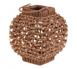 Lucerna z polyratanu - hranatá, LED osvětlení, vel. M, světle hnědá