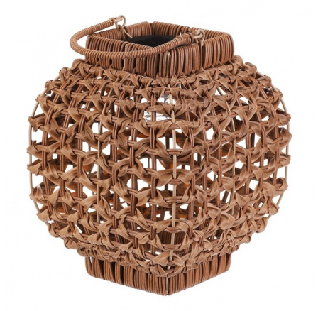 Lucerna z polyratanu - hranatá, LED osvětlení, vel. M, světle hnědá