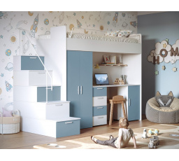 Patrová postel PARADISE 4S Bílá Modrá mat