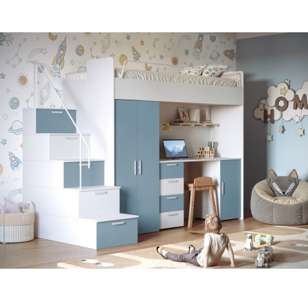 Patrová postel PARADISE 4S Bílá Modrá mat Patrová postel PARADISE 4S Bílá Modrá mat