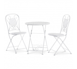 Zahradní set, stůl + 2 židle, kov, bílý lak (designově k lavici JF2237)