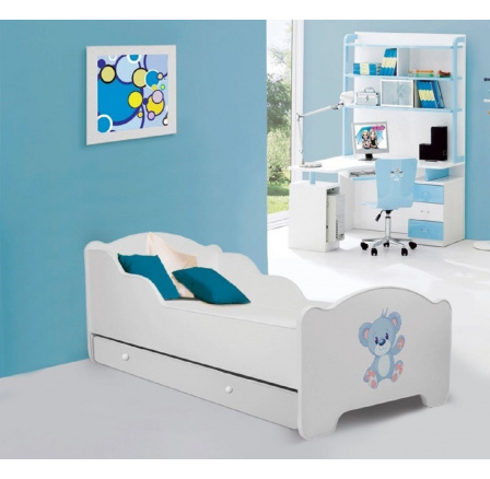 Dětská postel AMADIS se šuplíkem a matrací 140x70 cm, Bílá/Bear