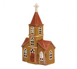 Domeček keramický - kostelík, na čajovou svíčku, hnědý