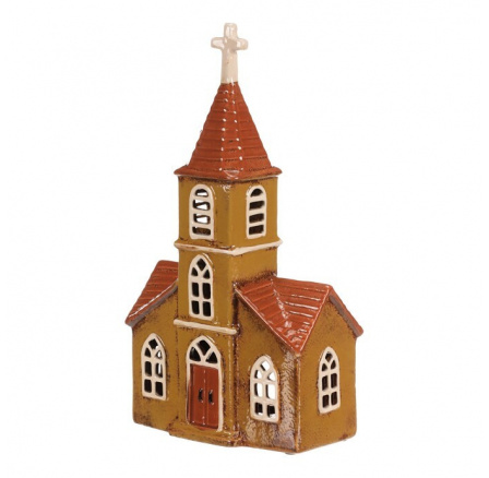Domeček keramický - kostelík, na čajovou svíčku, hnědý Domeček keramický - kostelík, na čajovou svíčku, hnědý