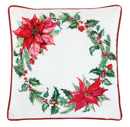 Polštář s výplní - vánoční růže, 100% polyester, 45 x 45 cm