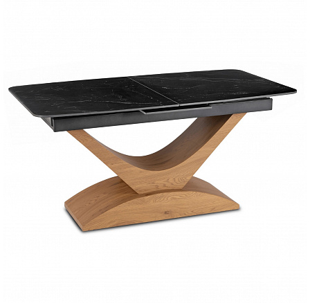 Stůl ALICANTE Keramický Rozkládací 160-200 cm Černý Mramor/Dub