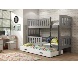Dětská patrová postel KUBUS 3 s přistýlkou 80x190 cm, včetně matrací, Grafit/Bílá