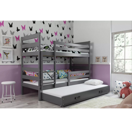 Dětská patrová postel ERYK 3 s přistýlkou 80x160 cm, včetně matrací, Grafit/Grafit