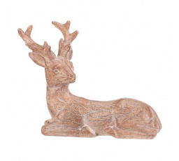 Jelen - polyresinová figurka, sedící, vel. S, imitace dřeva