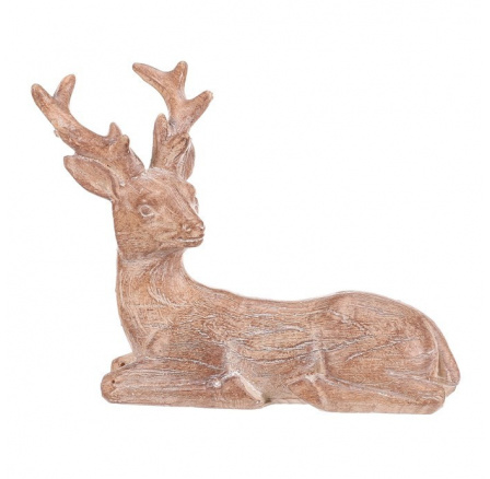 Jelen - polyresinová figurka, sedící, vel. S, imitace dřeva
