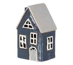 Domeček keramický - na čajovou svíčku, modro-šedý